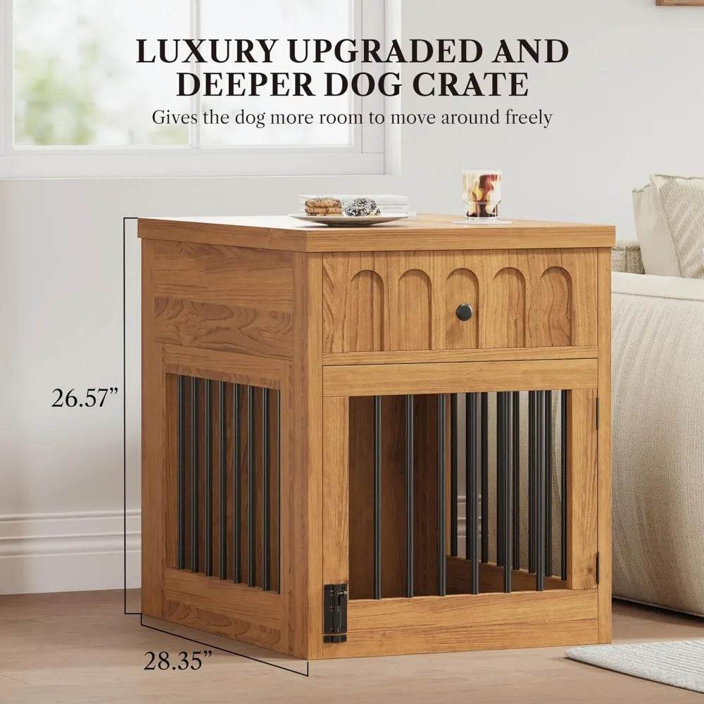 Indoor Wooden Dog Crate With Storage Drawer End Table - Omega Lifestyles