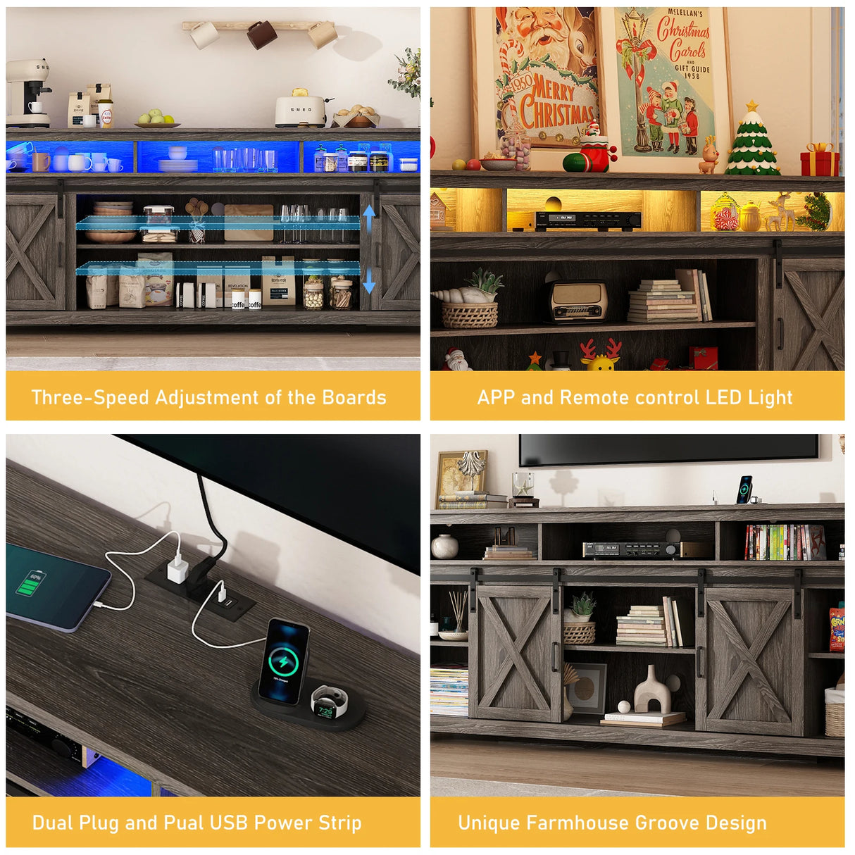 Farmhouse Wood Sliding Barn Door TV Stand Cabinet