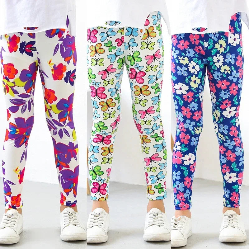 Girls Printed Cotton Polyester Stretch Leggings - Omega Lifestyles