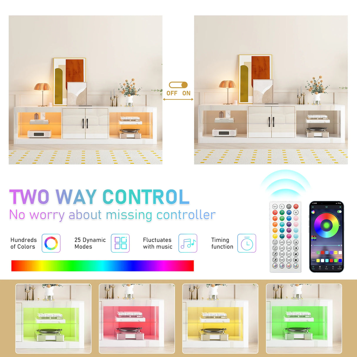 Modern High Gloss 72-Inch LED TV Stand With Storage