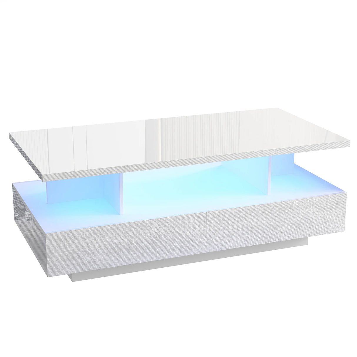 43-Inch Modern LED High Gloss Coffee Table With Storage Drawers