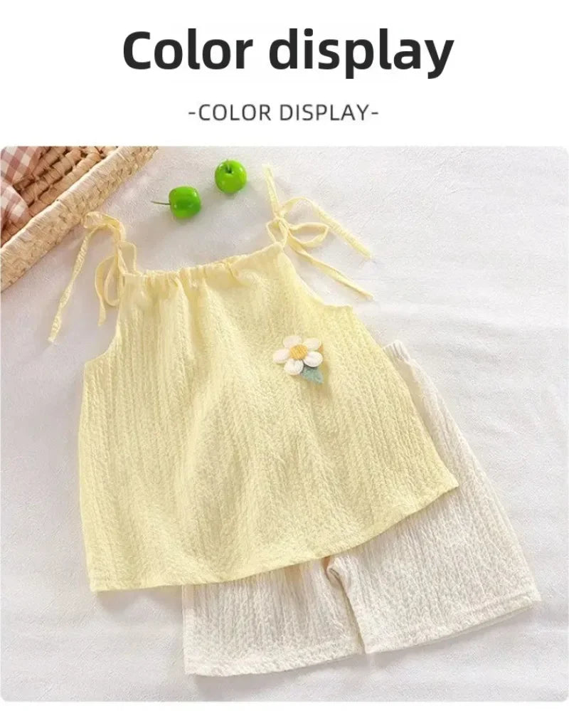 Floral Embellished Halter Top And Shorts Set For Girls