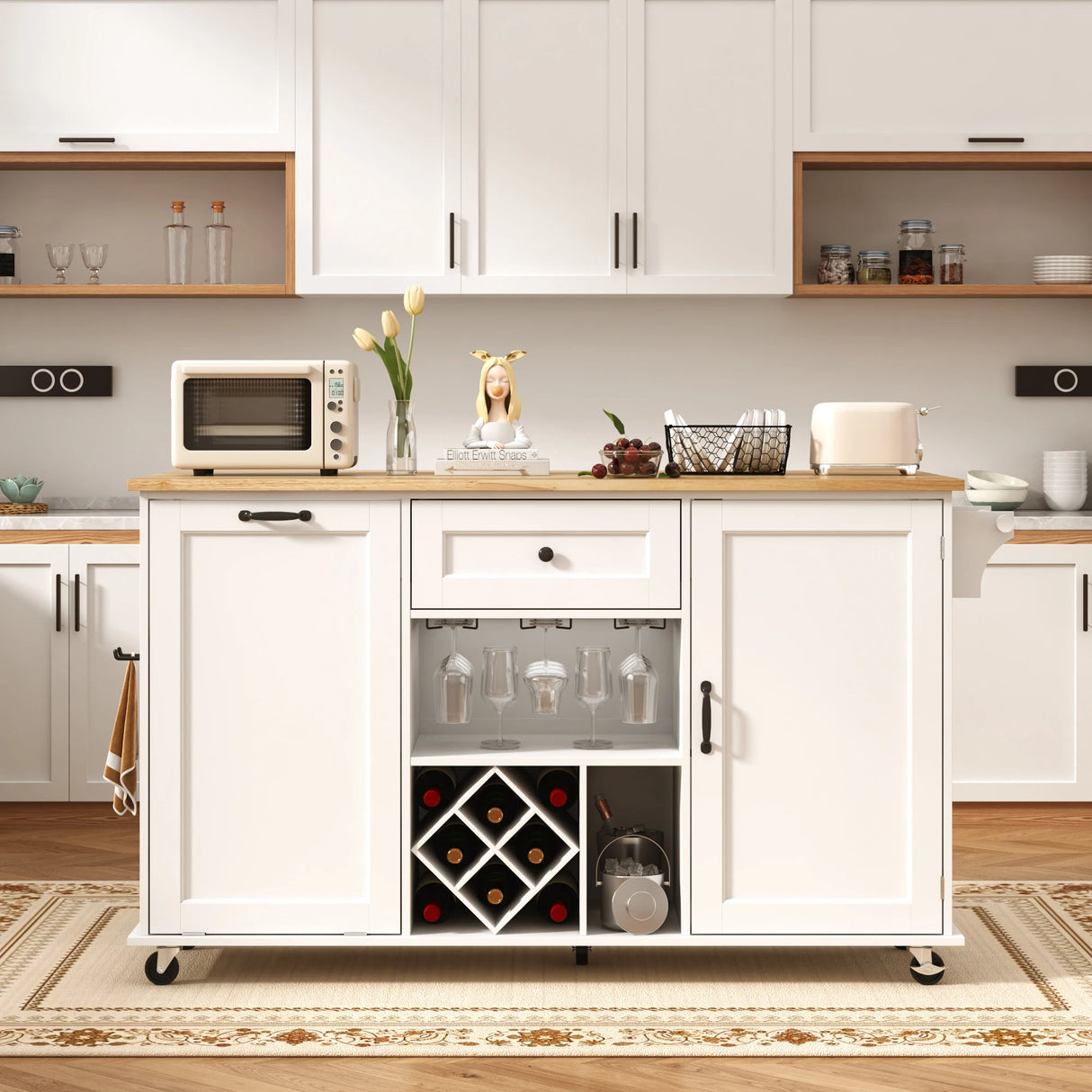 Rolling Wood Kitchen Island Cart With Drop Leaf Countertop