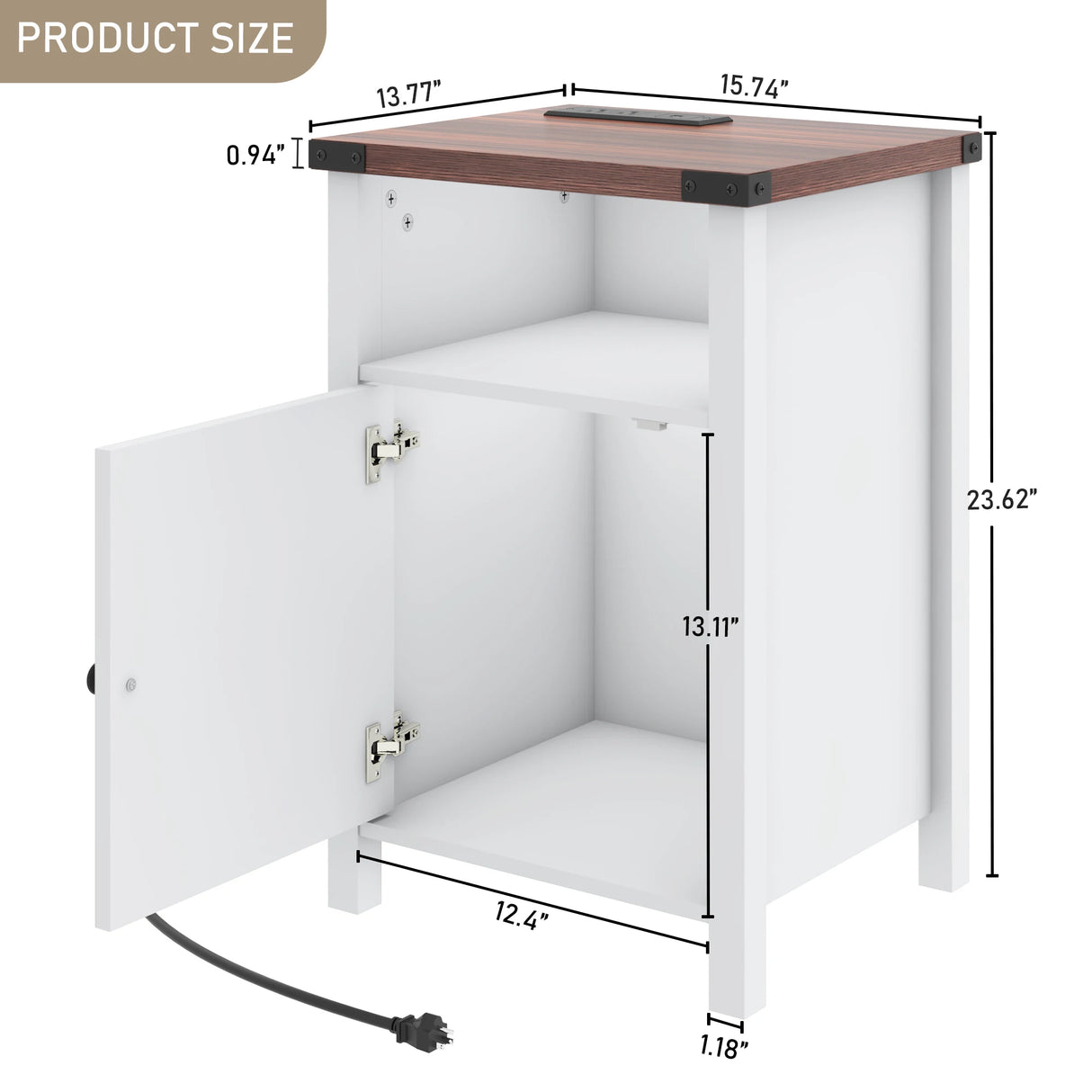 Farmhouse LED Nightstand Set of 2 With Charging Station