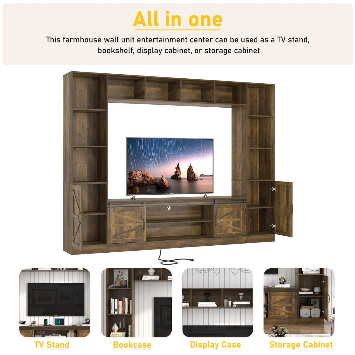 Modern 4-Piece Wall Unit TV Stand With Bookshelves
