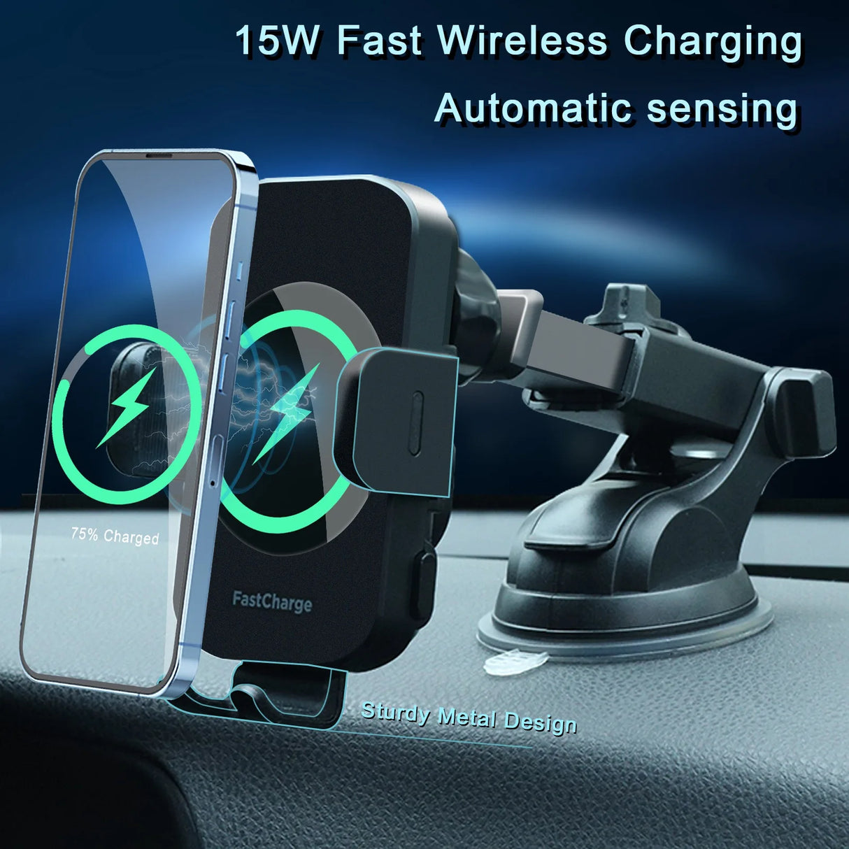 15W Fast Wireless Auto Clamping Car Charger Phone Holder