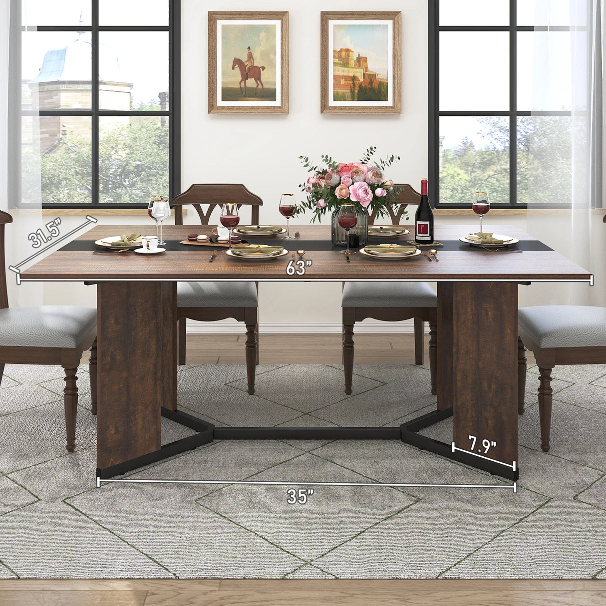 Large Rectangular Wood Top Modern Dining Table With Metal Legs