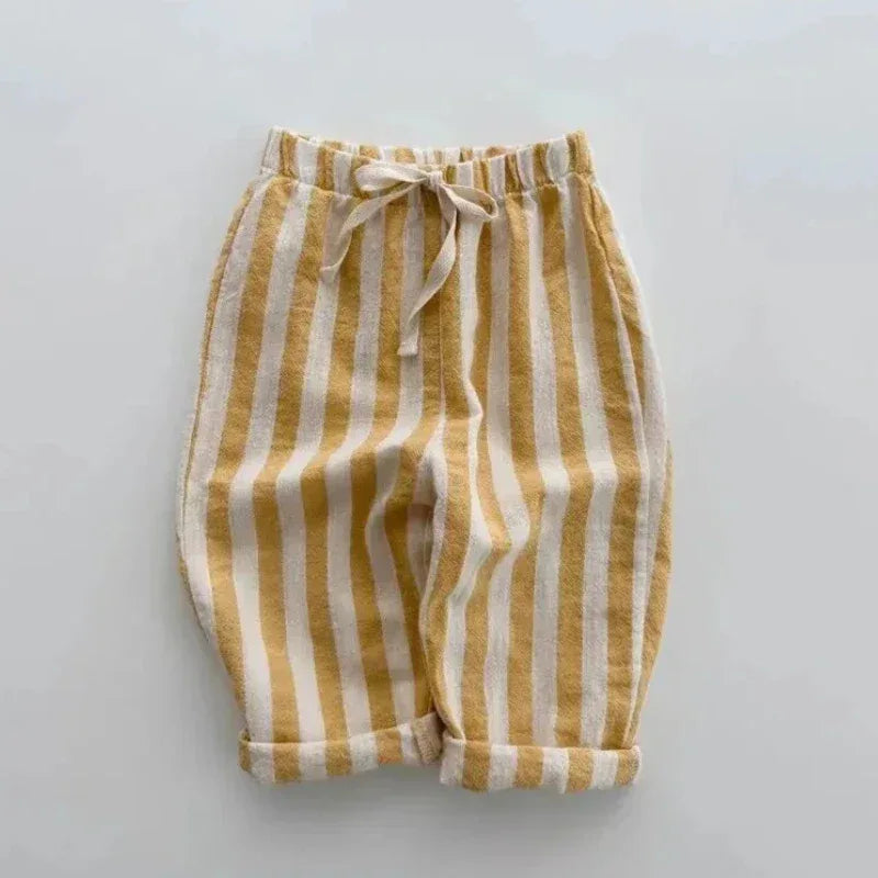 Vintage Cotton Striped Boys Elastic Waist Casual Pants - Omega Lifestyles