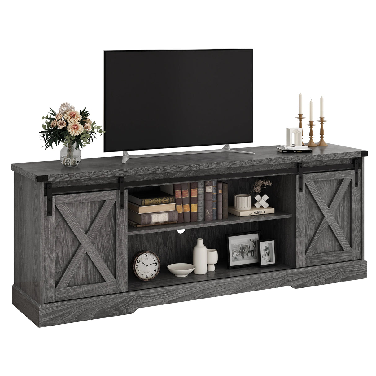 Farmhouse Wooden Sliding Barn Door Coffee Bar Cabinet