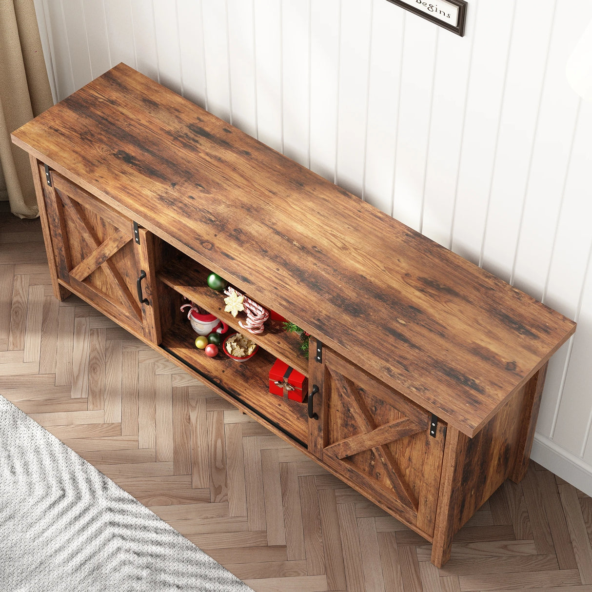 Farmhouse Sliding Barn Door Rustic TV Stand