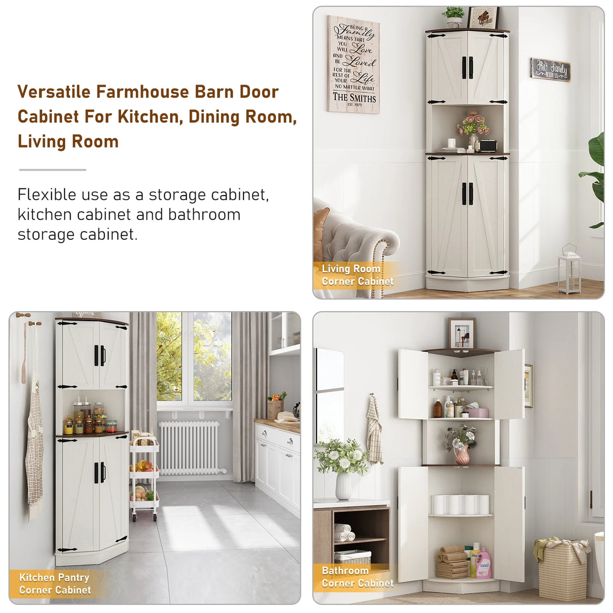 67.5-Inch Farmhouse Corner Cabinet With Adjustable Shelves