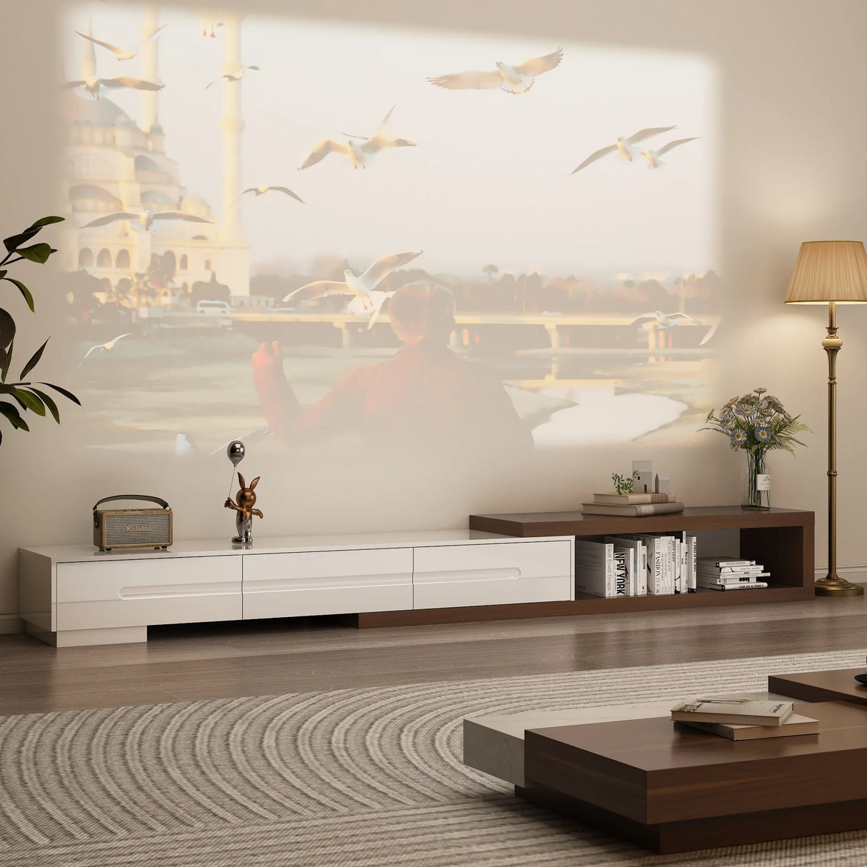 Extendable Engineered Wood TV Stand With Storage Drawers