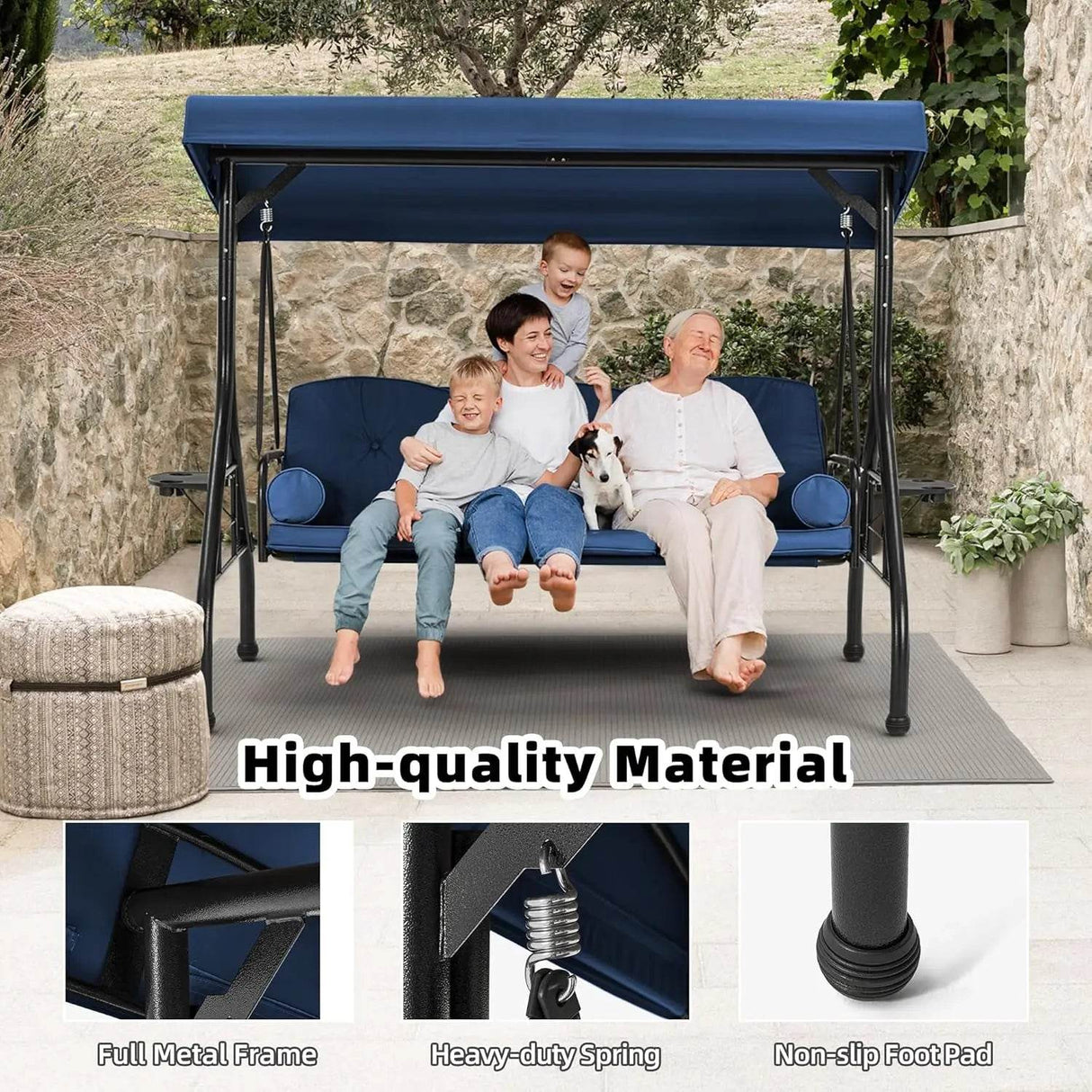 3-Seat Outdoor Porch Swing with Canopy - Omega Lifestyles