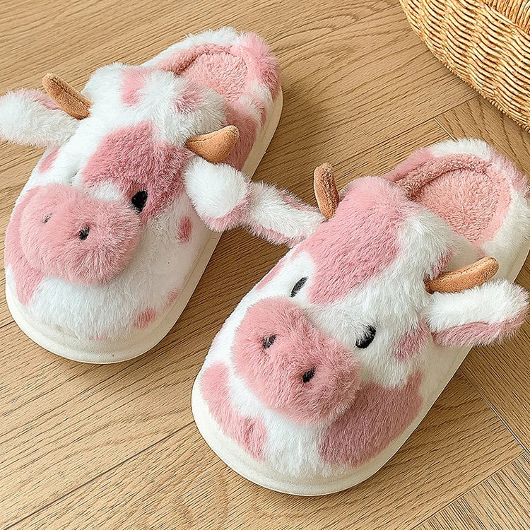 Women’s Winter Plush Cartoon Cow Indoor Slippers