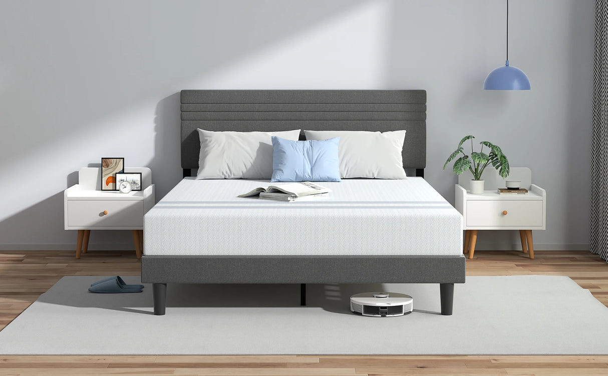 Queen Upholstered Linen Platform Bed Frame With Storage