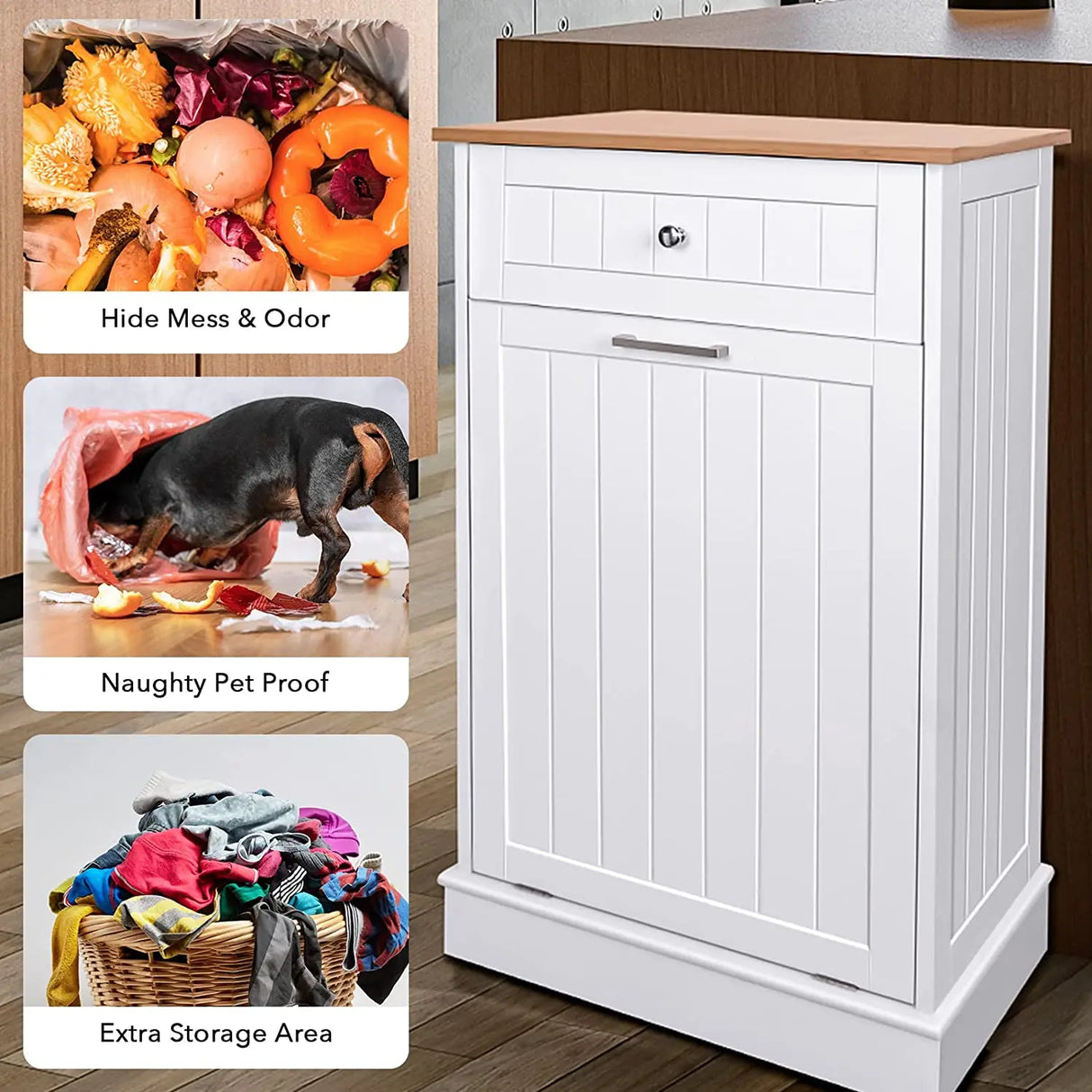 Multifunctional Tilt Out Kitchen Trash Cabinet With Cutting Board