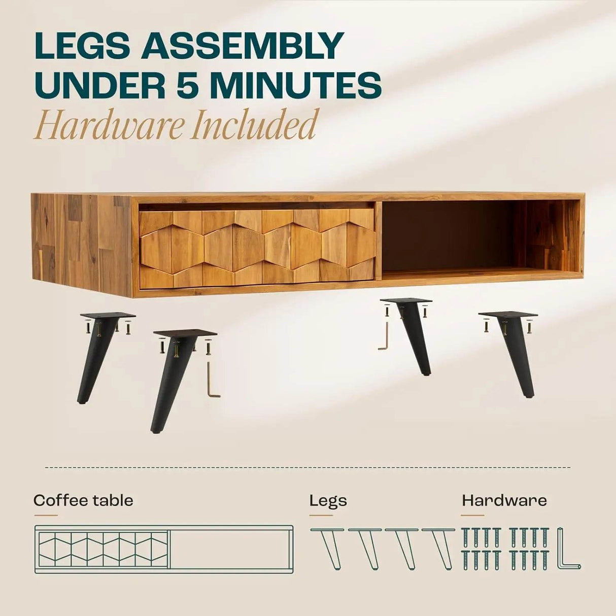 Mid-Century Modern Solid Wood Coffee Table - Omega Lifestyles
