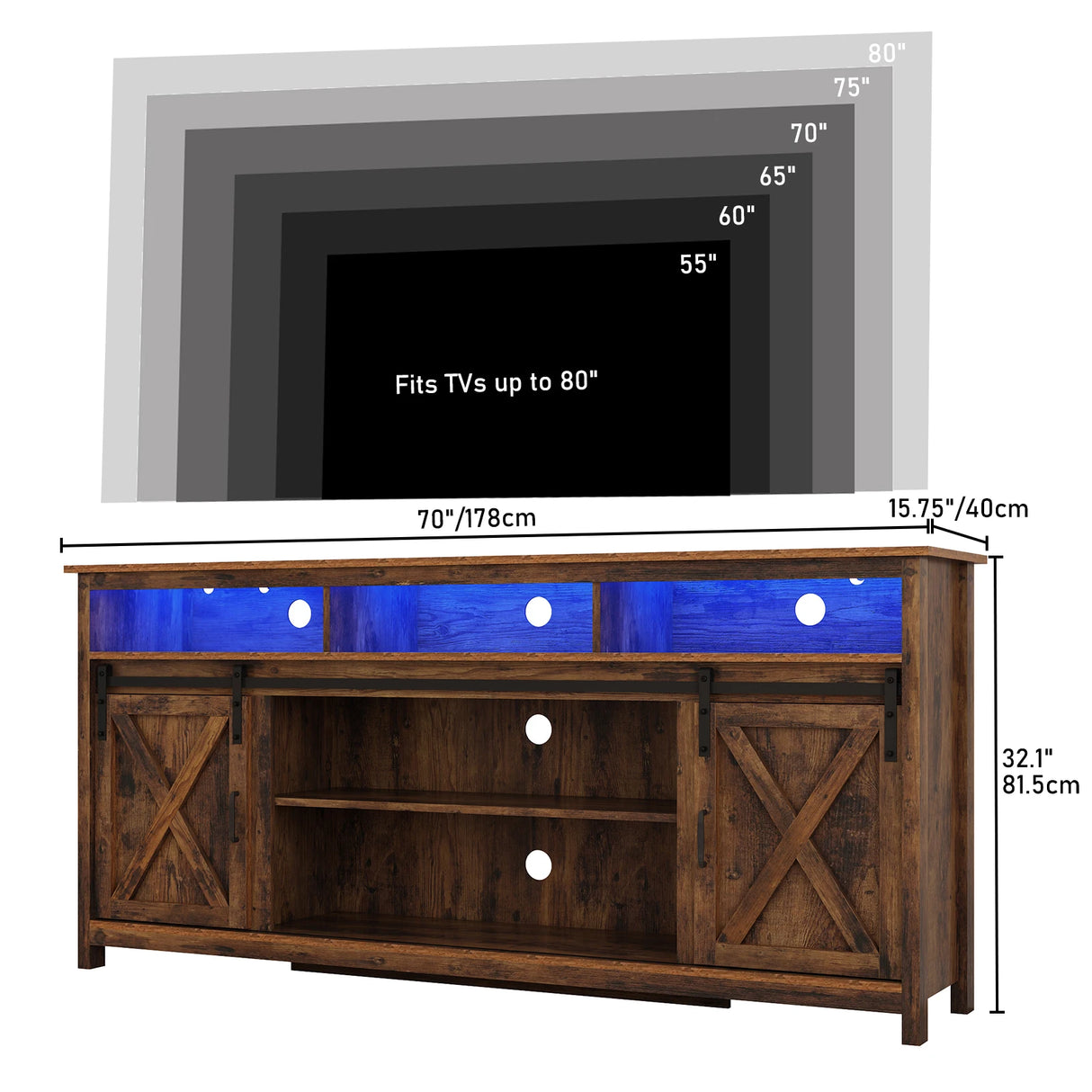 Farmhouse Wood Sliding Barn Door TV Stand Cabinet