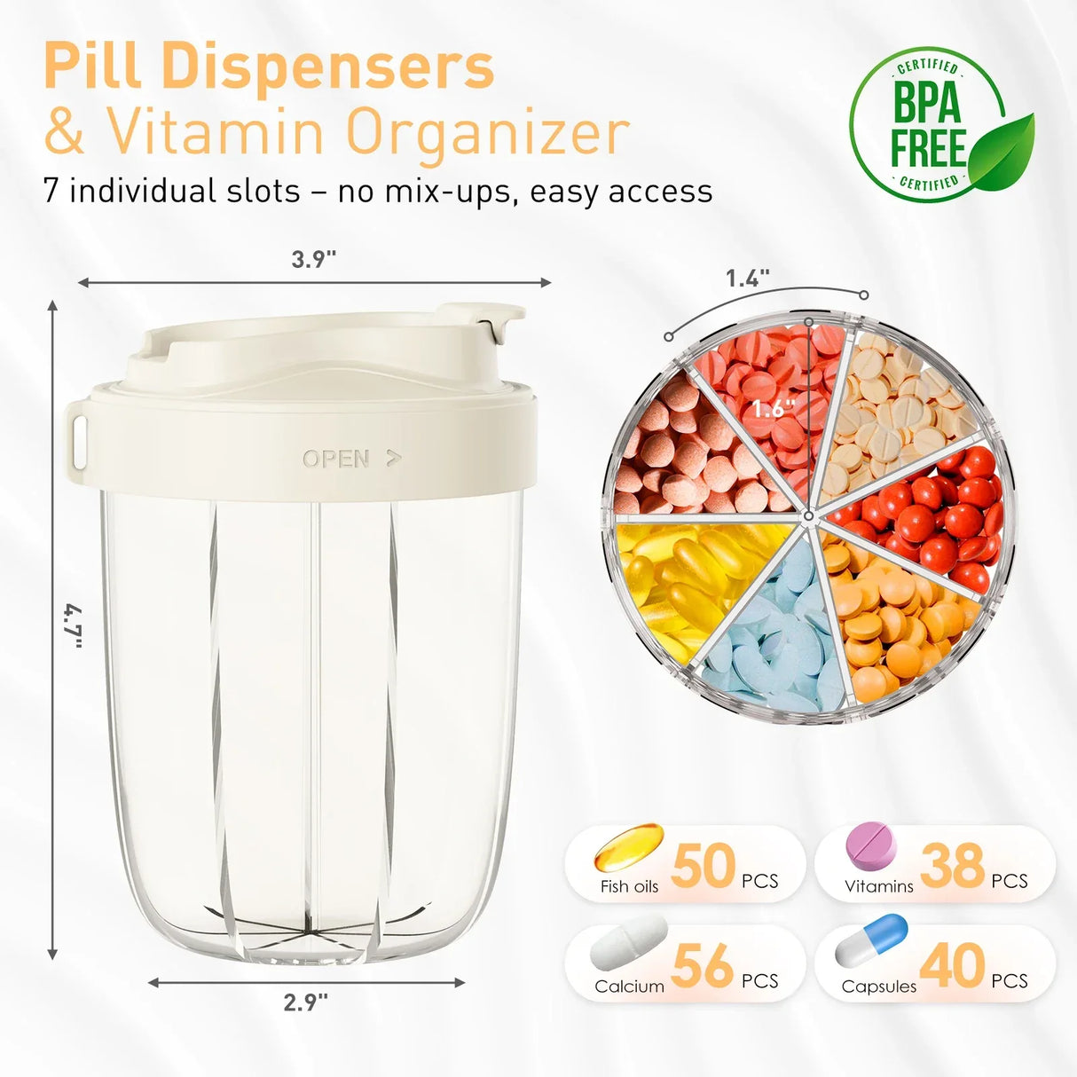 Large Capacity BPA-Free 7-Compartment Pill Dispenser - Omega Lifestyles