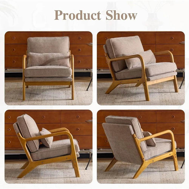 Mid-Century Modern Chenille Armchair with Lumbar Pillow - Omega Lifestyles