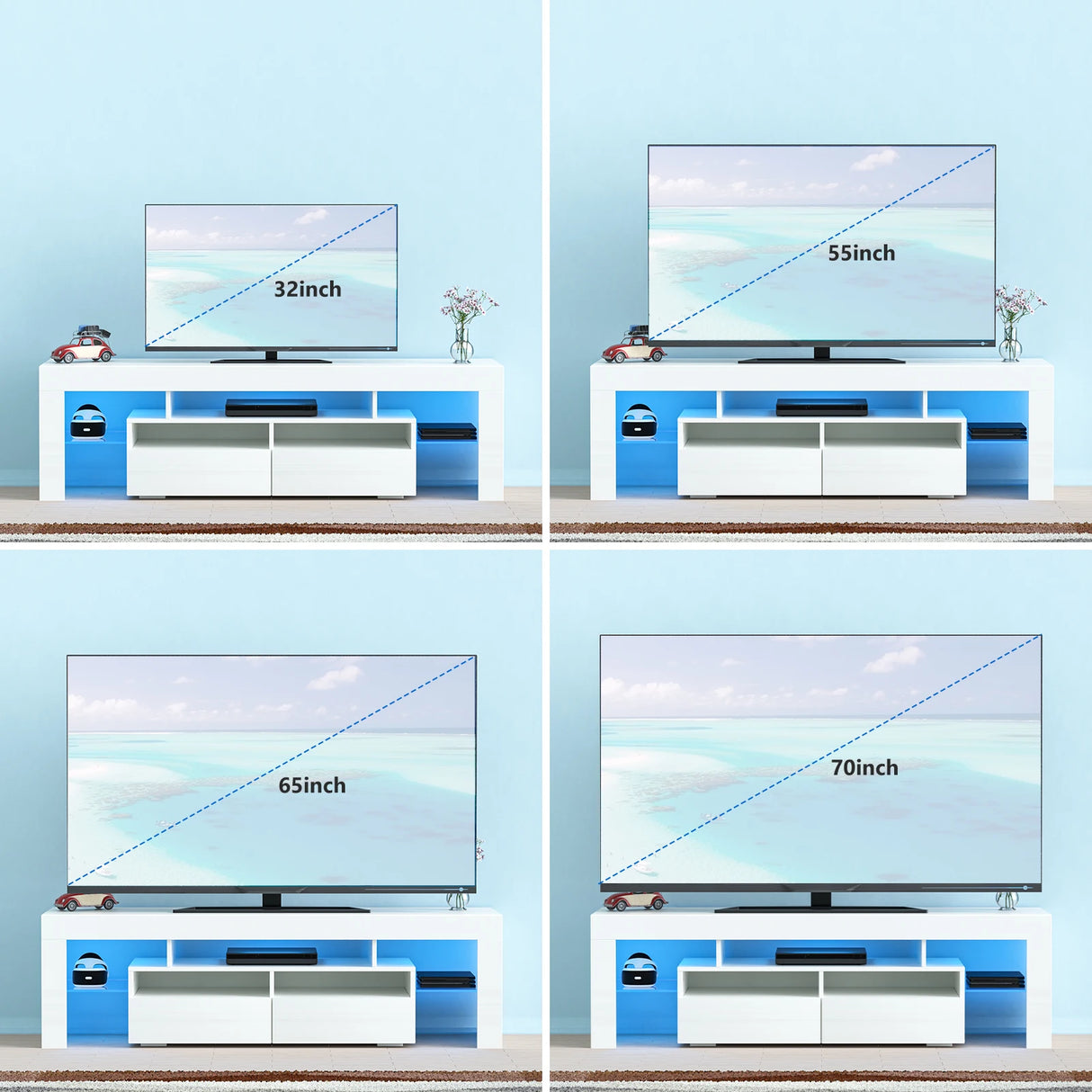 Modern 63-Inch RGB LED Storage Drawer TV Stand