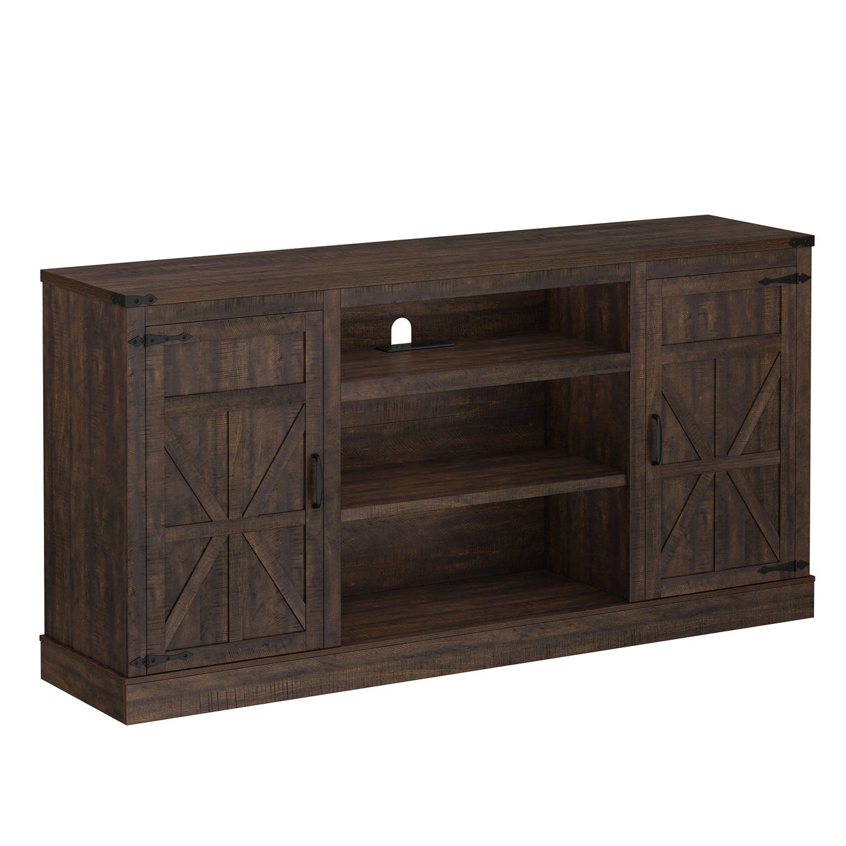 66-Inch Farmhouse Wooden TV Stand With Power Outlets