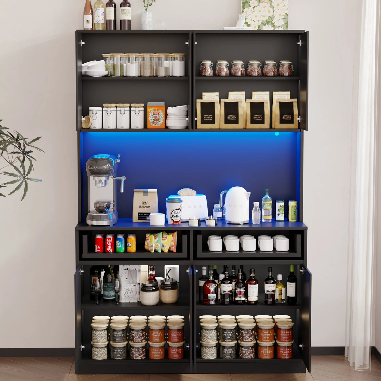 American Country Antique Wood Pantry Cabinet With LED Lights