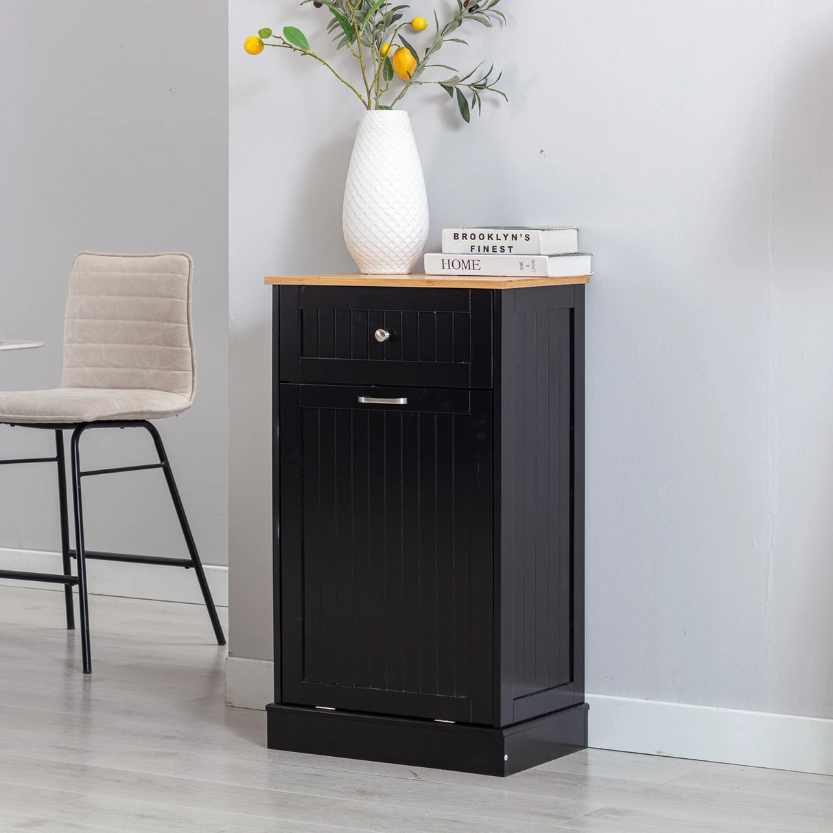 Multifunctional Tilt Out Kitchen Trash Cabinet With Cutting Board