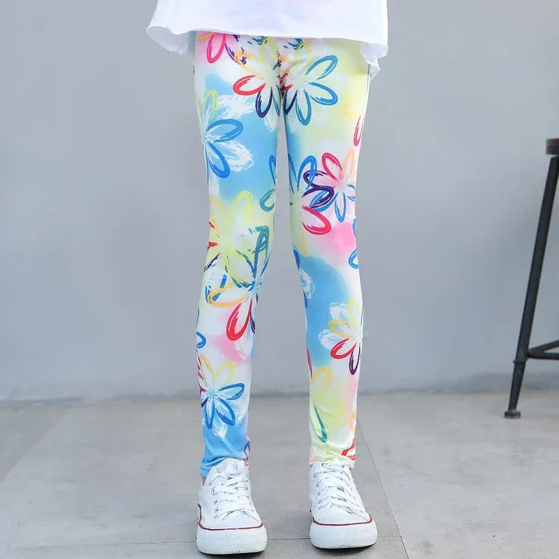Girls Printed Cotton Polyester Stretch Leggings - Omega Lifestyles