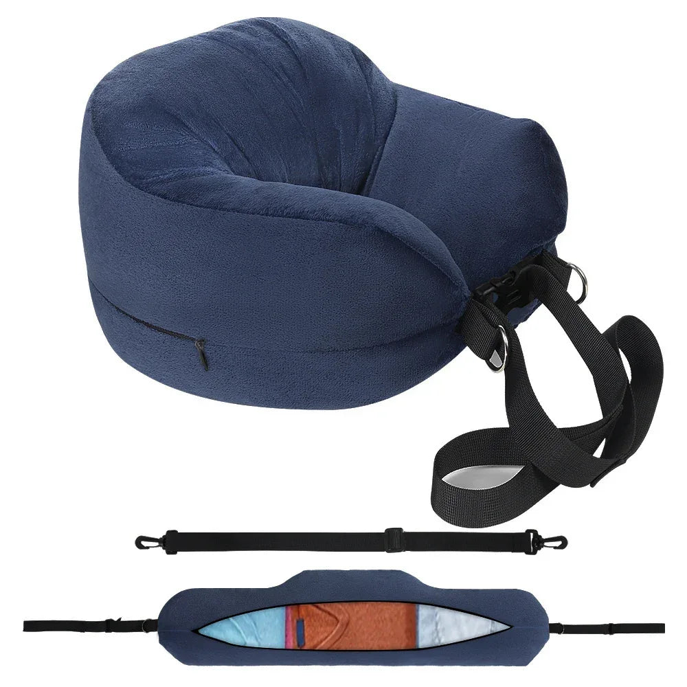 Travel Neck Pillow With Velvet Cover And Storage Bag - Omega Lifestyles