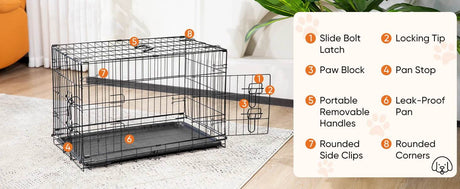Foldable Double Door Metal Wire Dog Crate With Leak-Proof Tray - Sleep Galleria