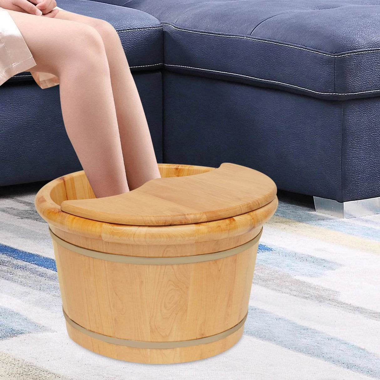 Cedar Wood Foot Bath Bucket With Massage Roller