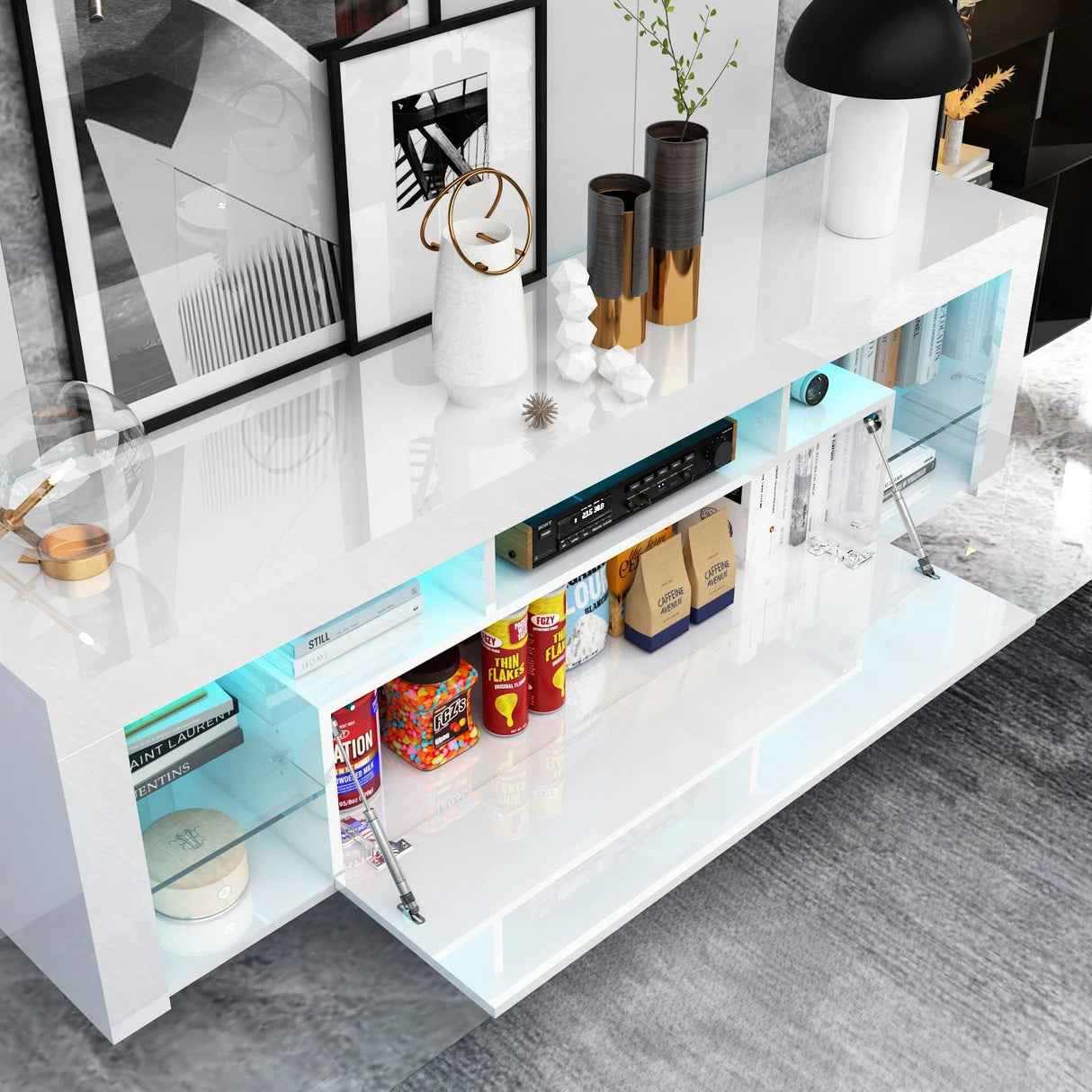Modern High Gloss 63-Inch Floating LED TV Stand