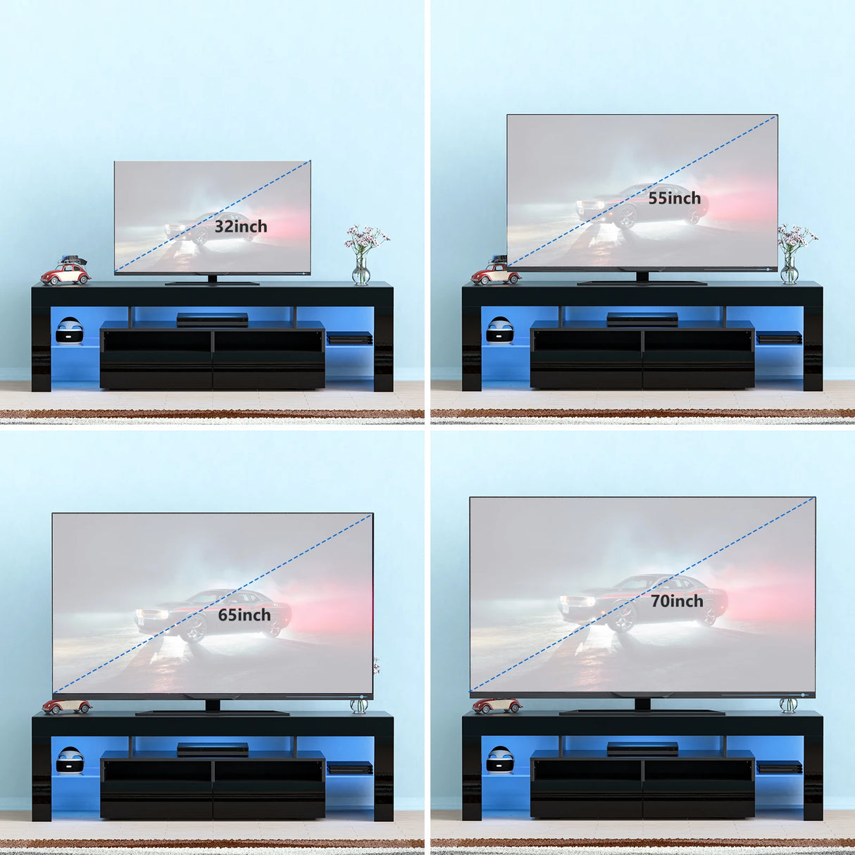 Modern 71-Inch Living Room TV Stand With RGB LED Lighting