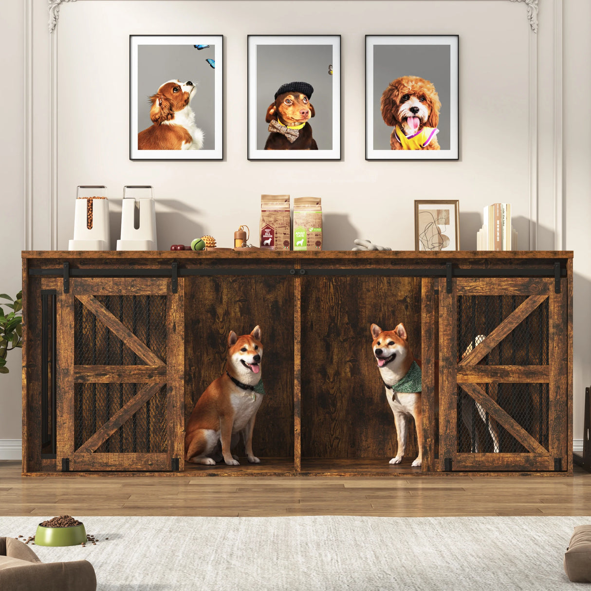 Farmhouse Wooden Large Dog Crate TV Stand Furniture