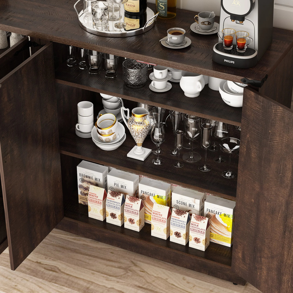 Farmhouse Engineered Wood Adjustable Shelf Sideboard Cabinet