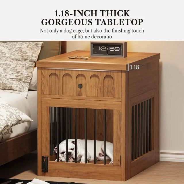 Indoor Wooden Dog Crate With Storage Drawer End Table - Omega Lifestyles