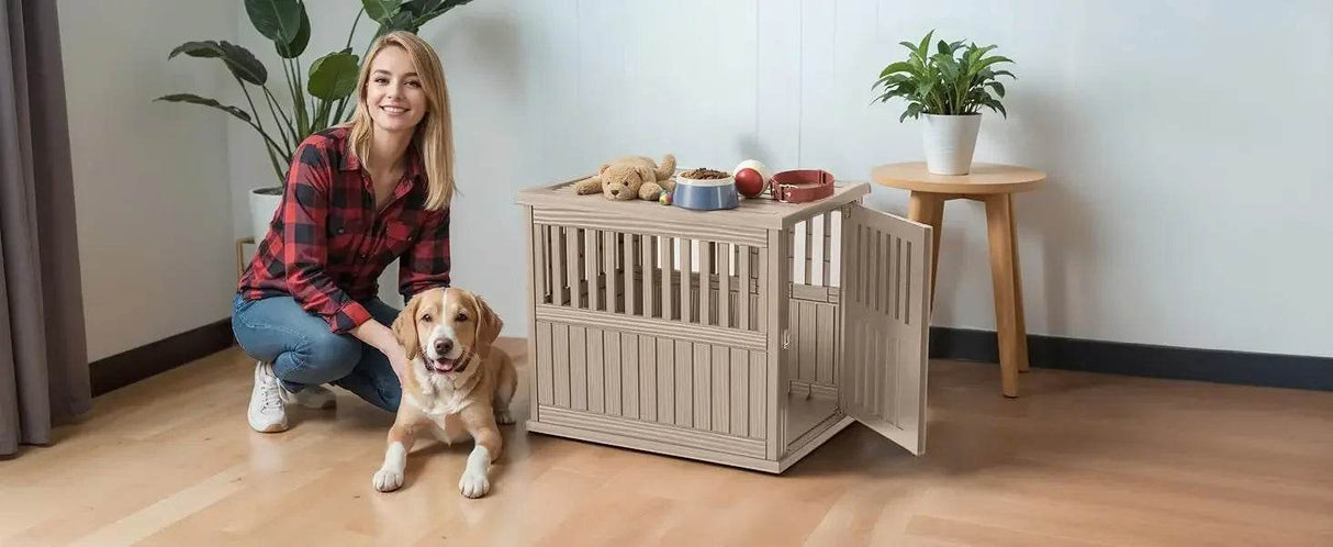 Lockable Resin Dog Crate End Table Nightstand - Omega Lifestyles