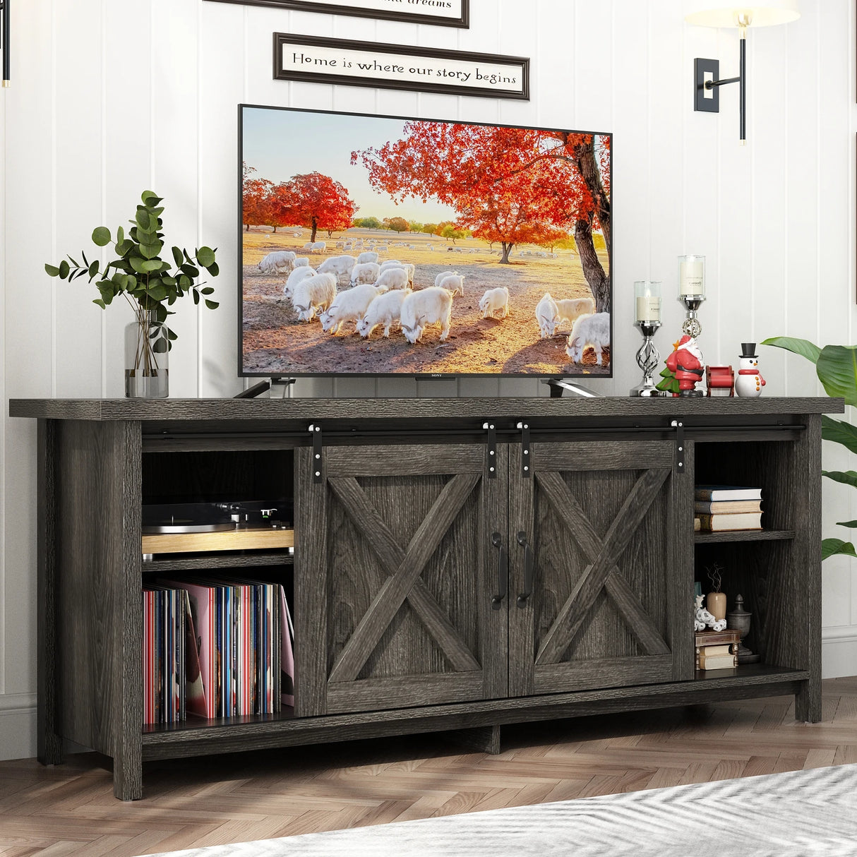 Farmhouse Sliding Barn Door Rustic TV Stand