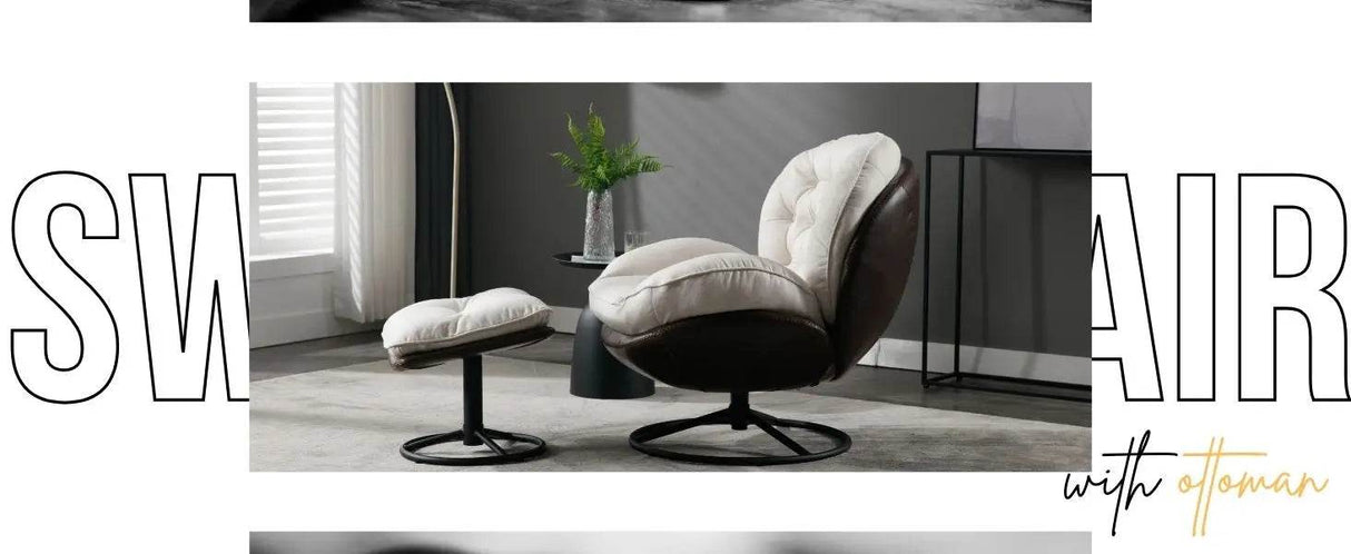 Cream Linen Mid Century Swivel Accent Chair - Omega Lifestyles