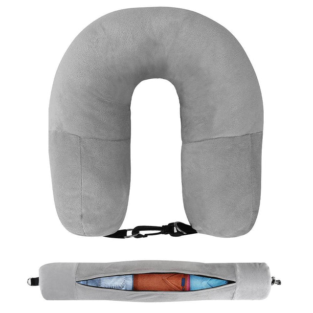 Travel Neck Pillow With Velvet Cover And Storage Bag - Omega Lifestyles