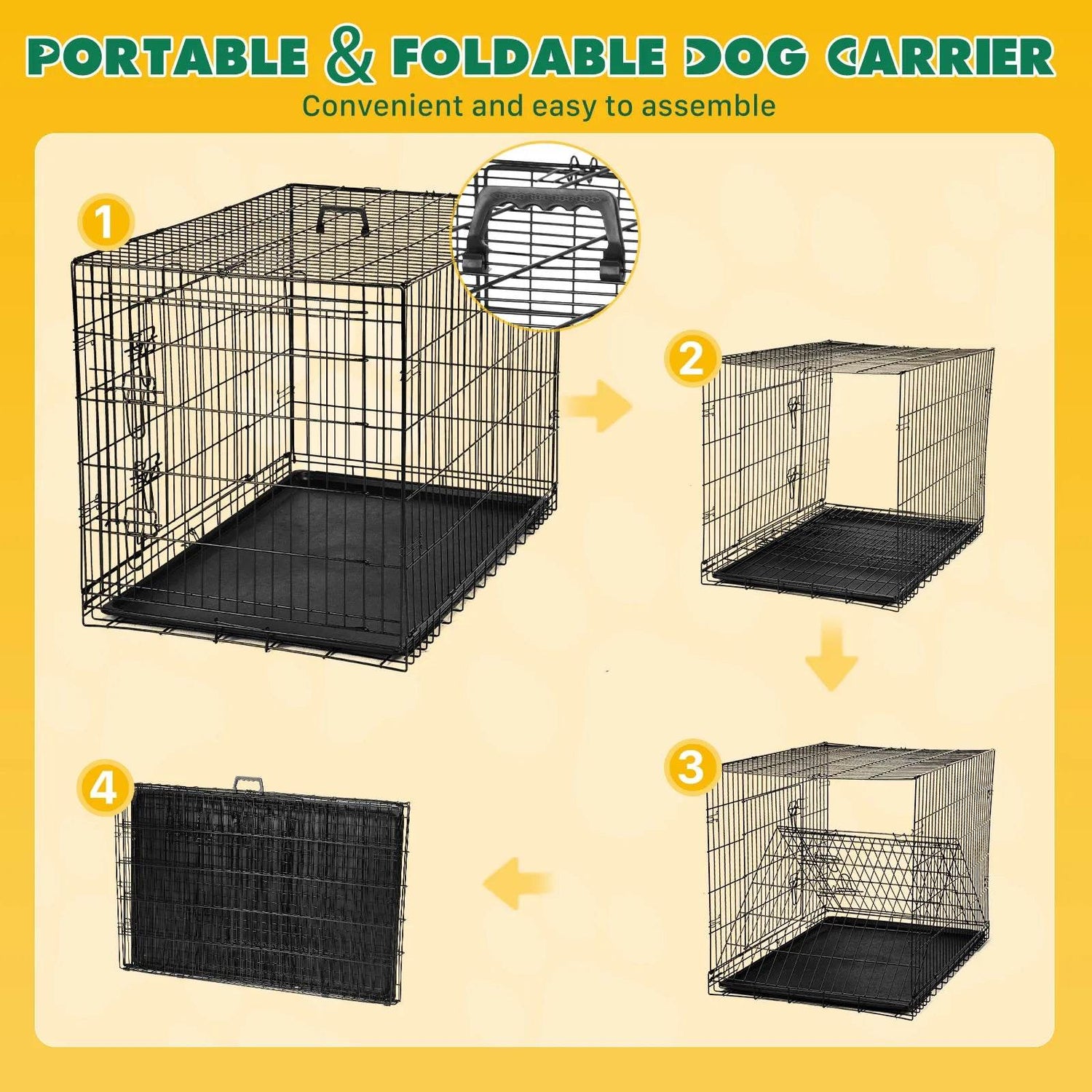 Foldable Double Door Metal Wire Dog Crate With Leak-Proof Tray - Sleep Galleria