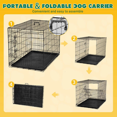 Foldable Double Door Metal Wire Dog Crate With Leak-Proof Tray - Sleep Galleria