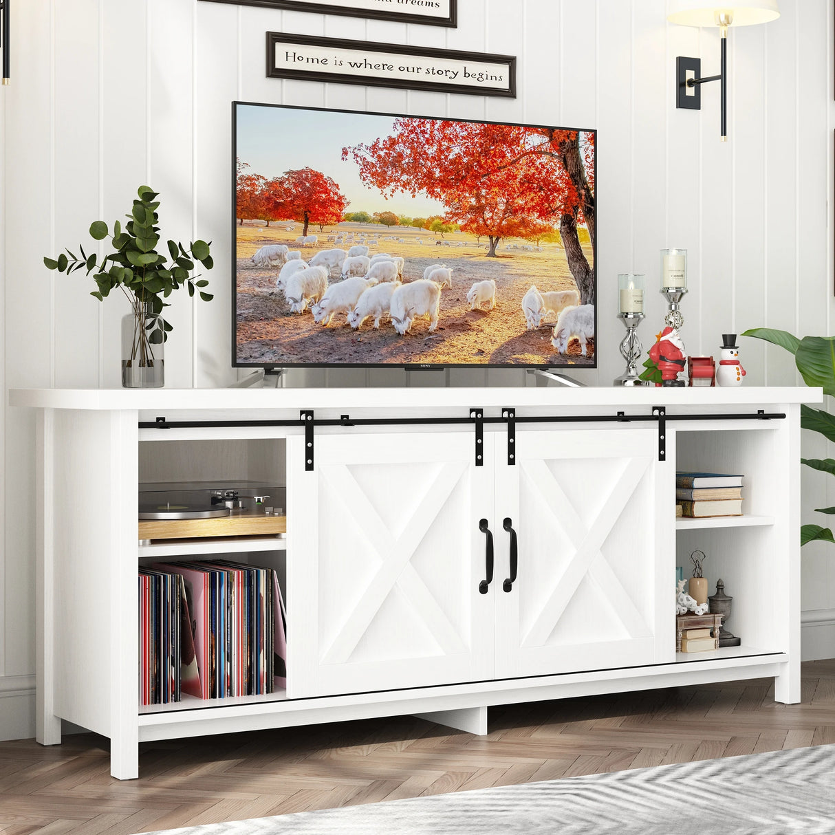 Farmhouse Sliding Barn Door Rustic TV Stand