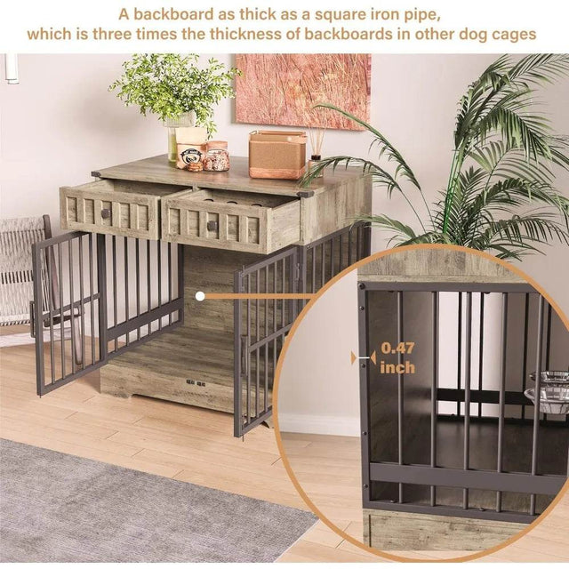 Indoor Wooden Dog Crate Furniture With Adjustable Feeder - Omega Lifestyles