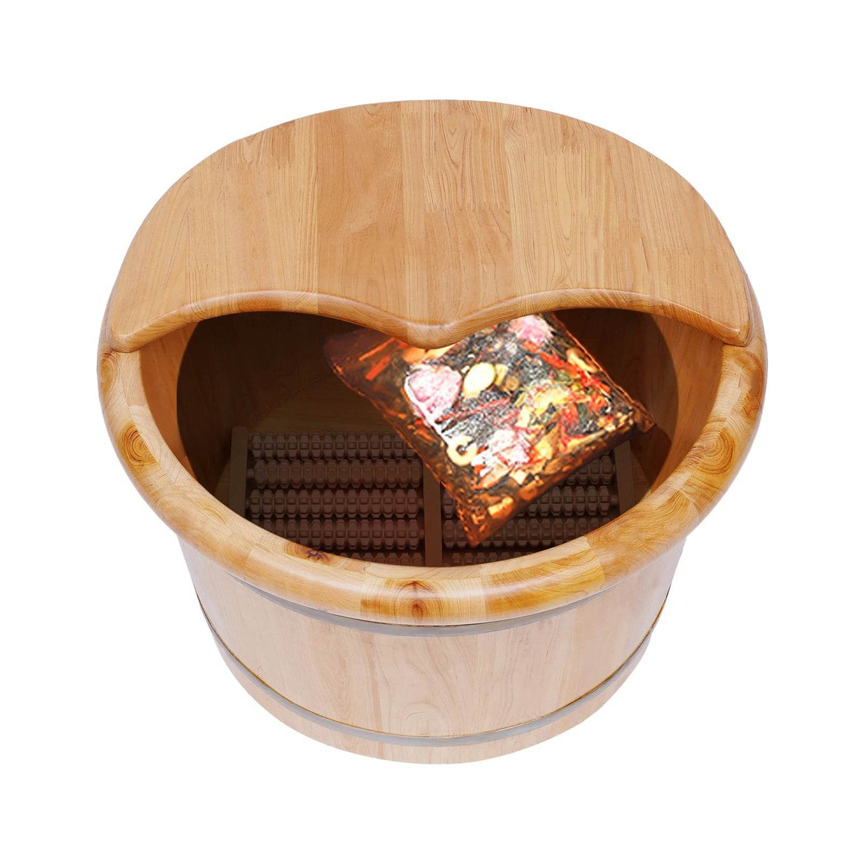 Cedar Wood Foot Bath Bucket With Massage Roller