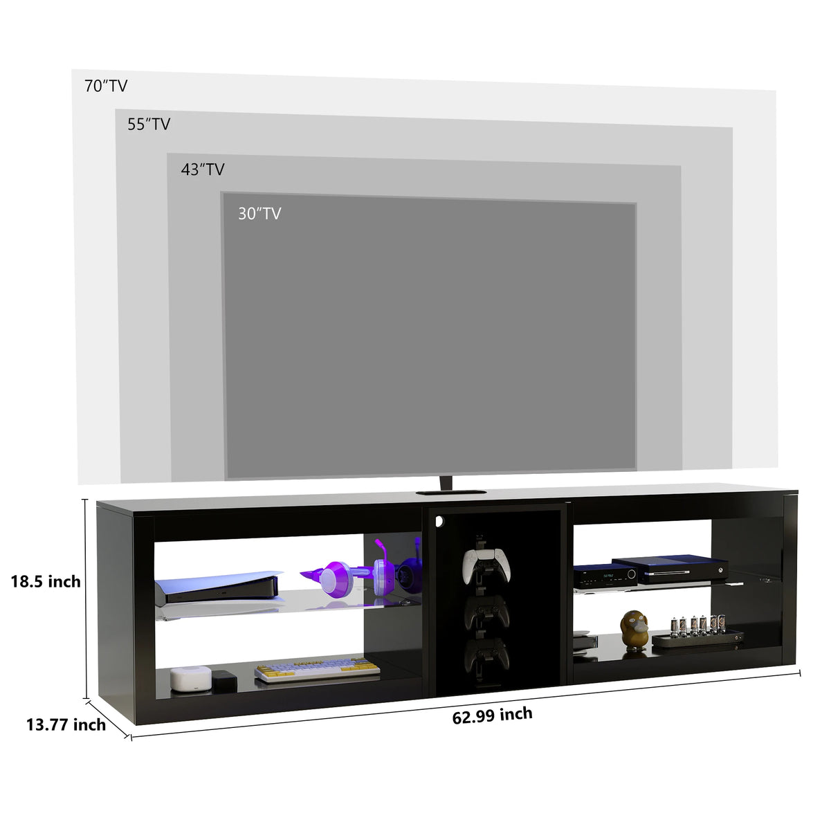 Modern 63-Inch Adjustable LED TV Stand With Storage Shelves