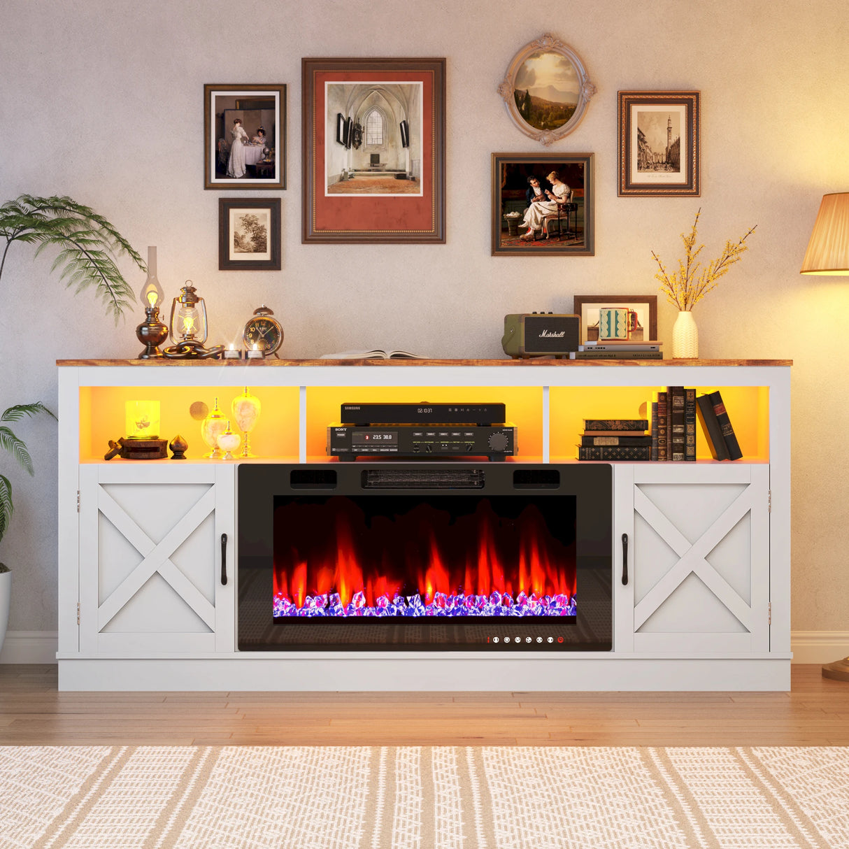 Farmhouse Living Room Fireplace TV Stand Console