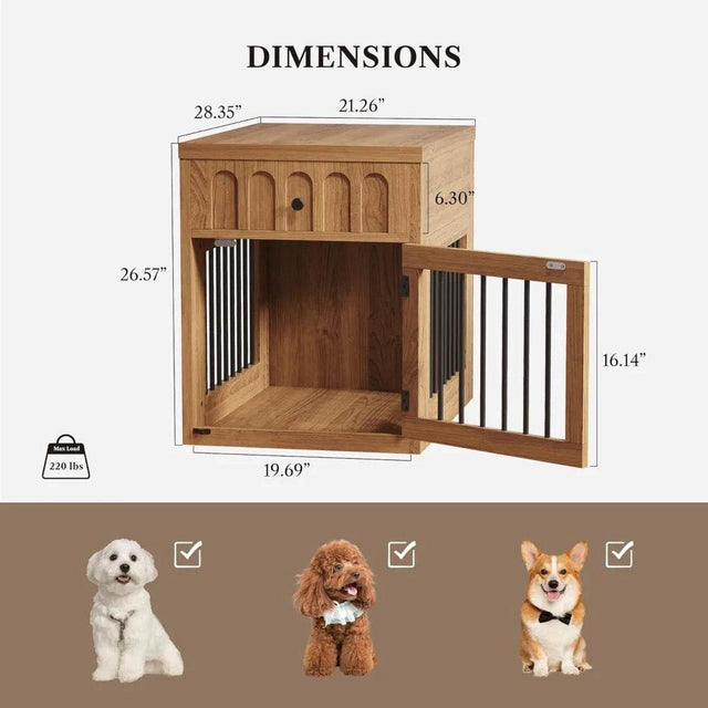 Indoor Wooden Dog Crate With Storage Drawer End Table - Omega Lifestyles