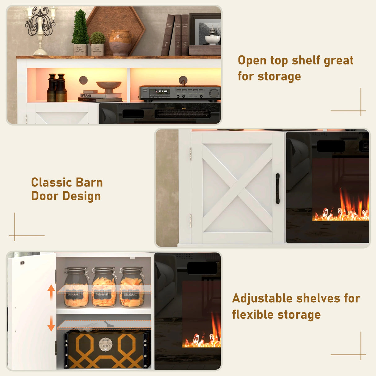 Farmhouse Rustic Fireplace TV Stand With LED Light